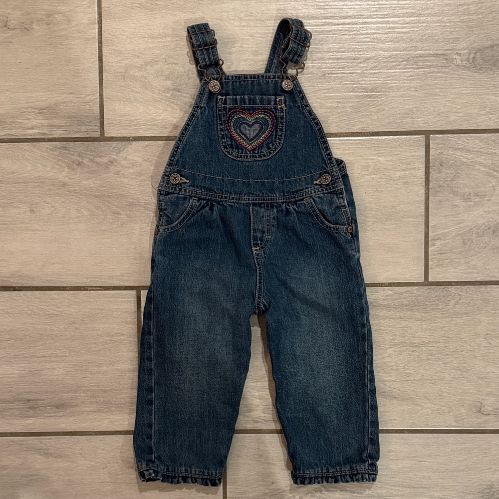 OshKosh B'gosh Blue Denim Overalls with Heart Detail